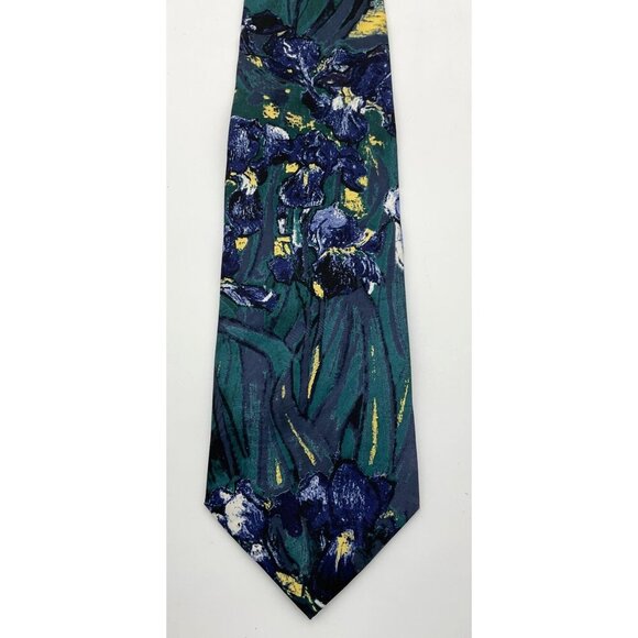 Vincent Van Gogh Irises 100% Silk Tie Museum Artifacts Vibrant Blue Green Floral - Picture 2 of 6